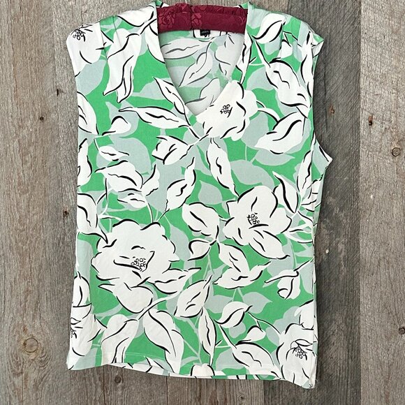 Ann Taylor Green White Floral Tank Top - Picture 2 of 8